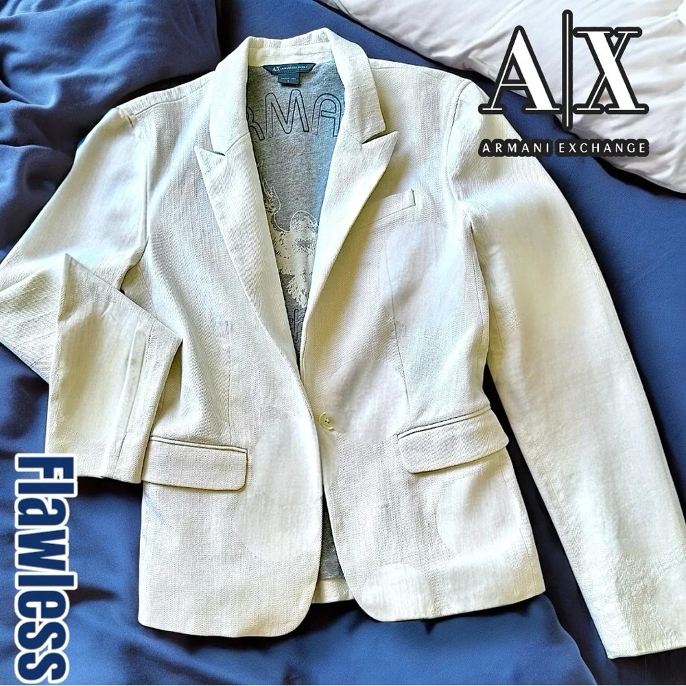 Super RARE 🔥 Armani Exchange Like NEW White Blazer Tailored, One Button, Satin - Picture 5 of 16